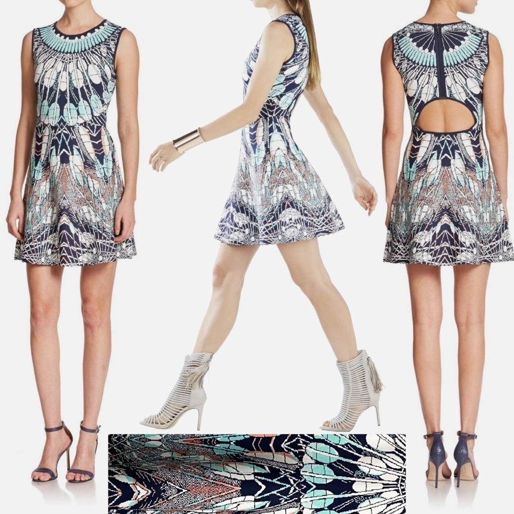 BCBGMaxAzria Wilma Batik Fans Jacquard Knit Sweater Dress Aline Dress ASO Art S